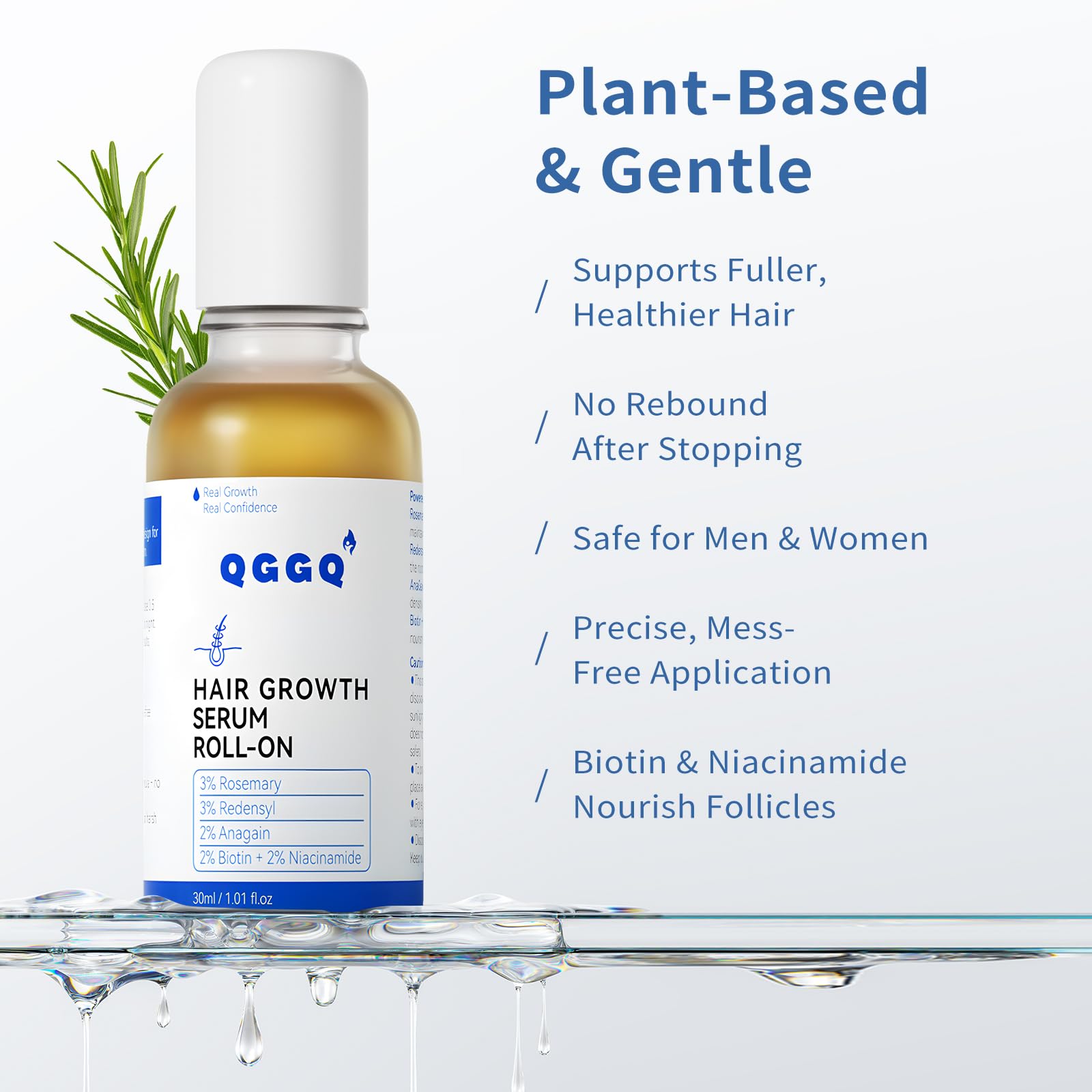 QGGQ Hair Growth Serum Roll-On with measurement scale helps track application