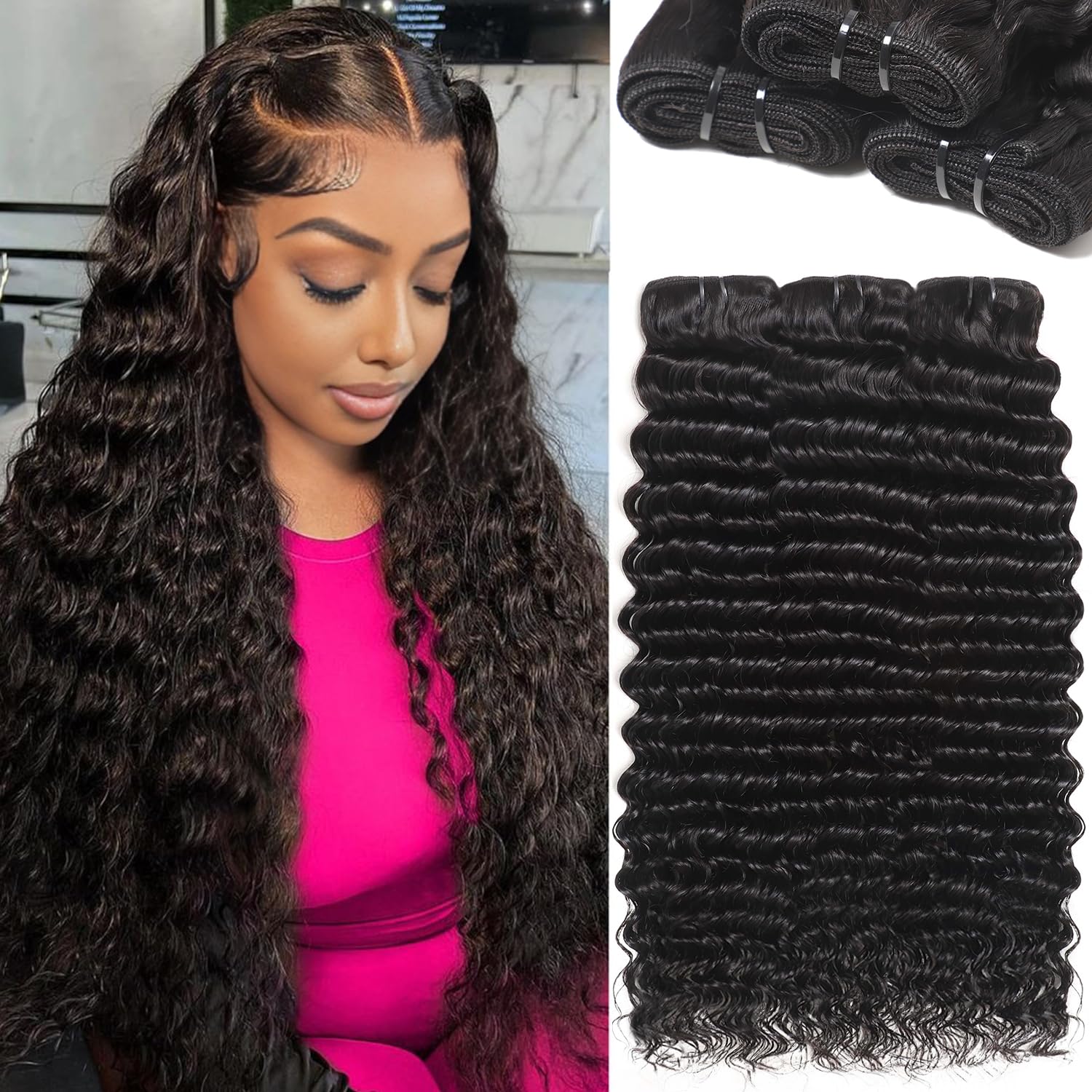 QGVQGV deep wave bundles 22-inch natural black show smooth texture for everyday wear