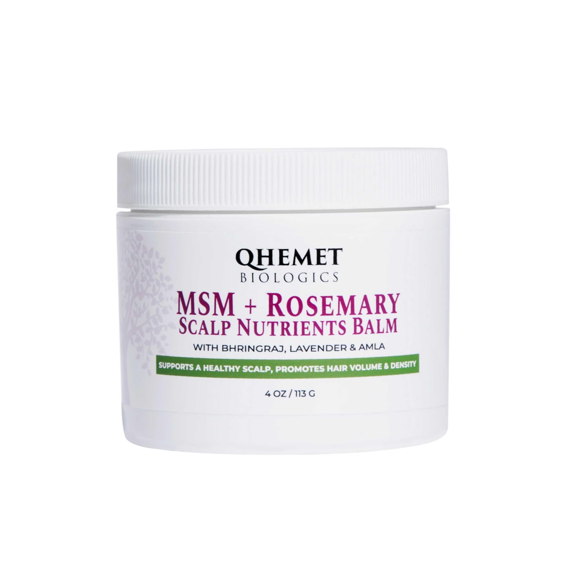 Qhemet Biologics MSM + Rosemary Scalp Balm bottle for soothing scalp nourishment.