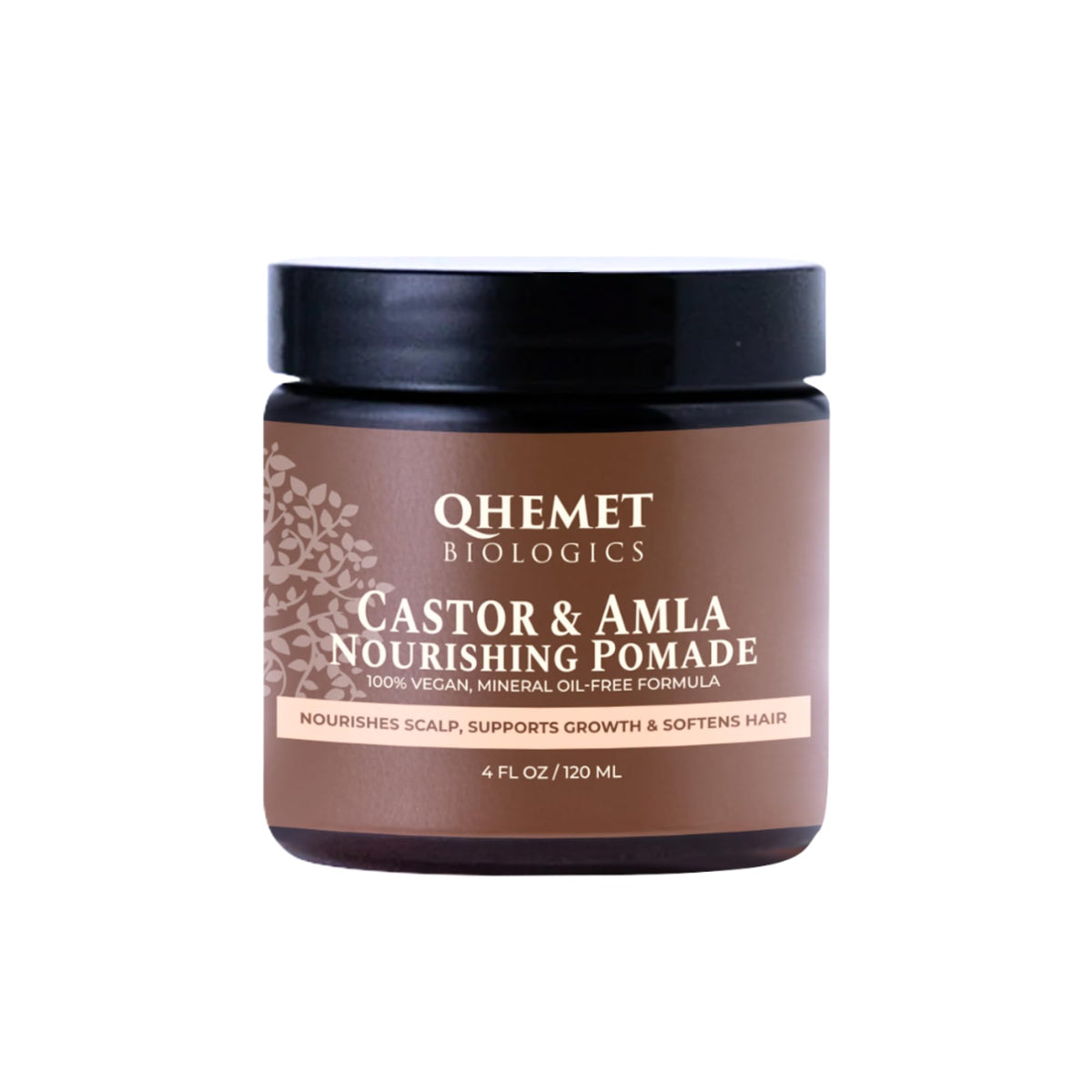 Qhemet Biologics Castor & Amla pomade bottle pour for easy application