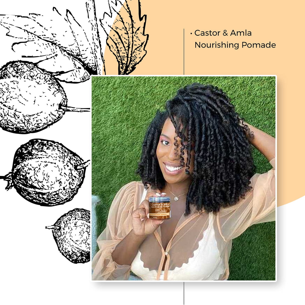 Qhemet Biologics Castor & Amla pomade on locs and twists adds pliability