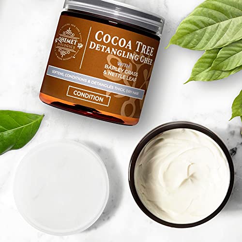 Qhemet Cocoa Tree Detangling Ghee includes nettle, horsetail and barley extracts for conditioning