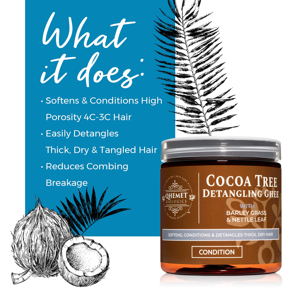 Qhemet Cocoa Tree Detangling Ghee smooths cuticles for gentle detangling