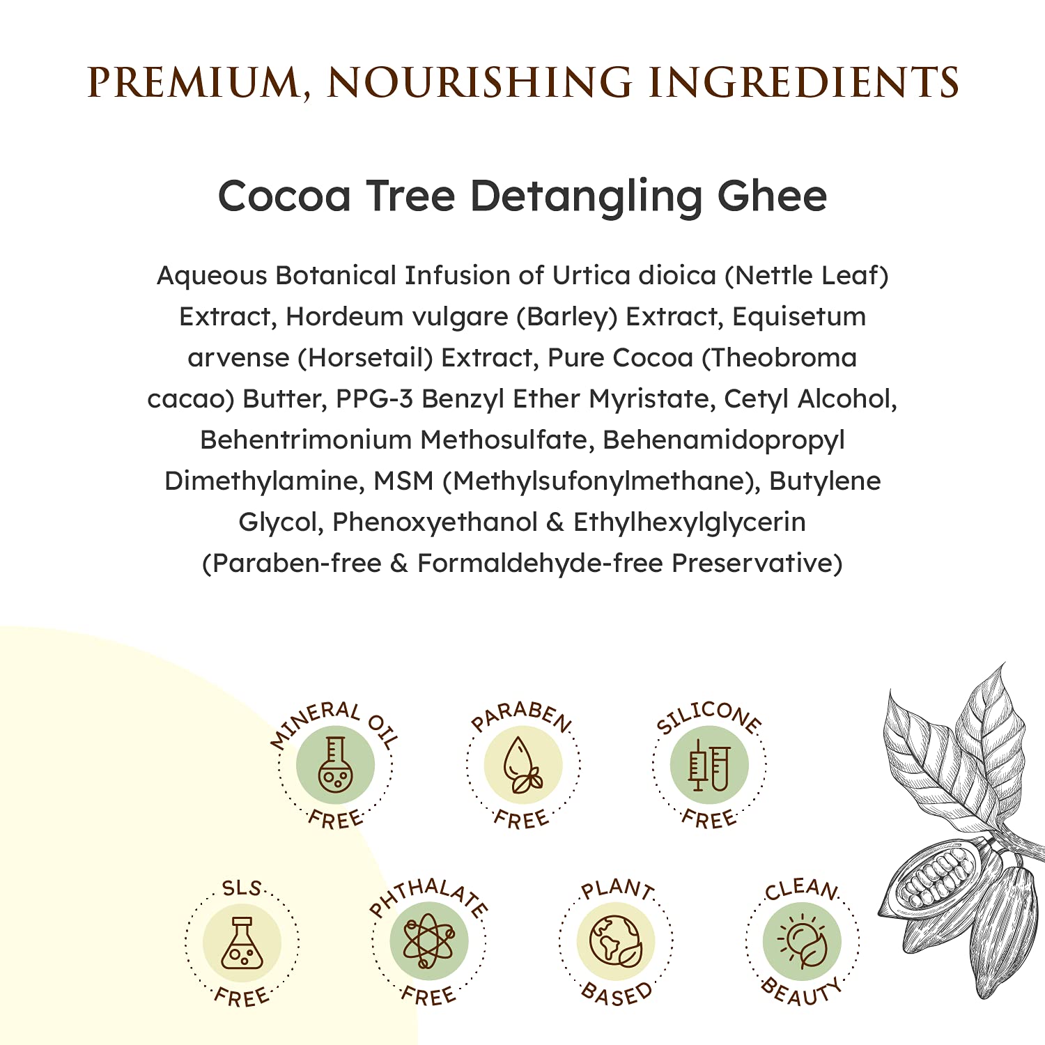Qhemet Cocoa Tree Detangling Ghee highlights absence of artificial fragrances, dyes, and parabens