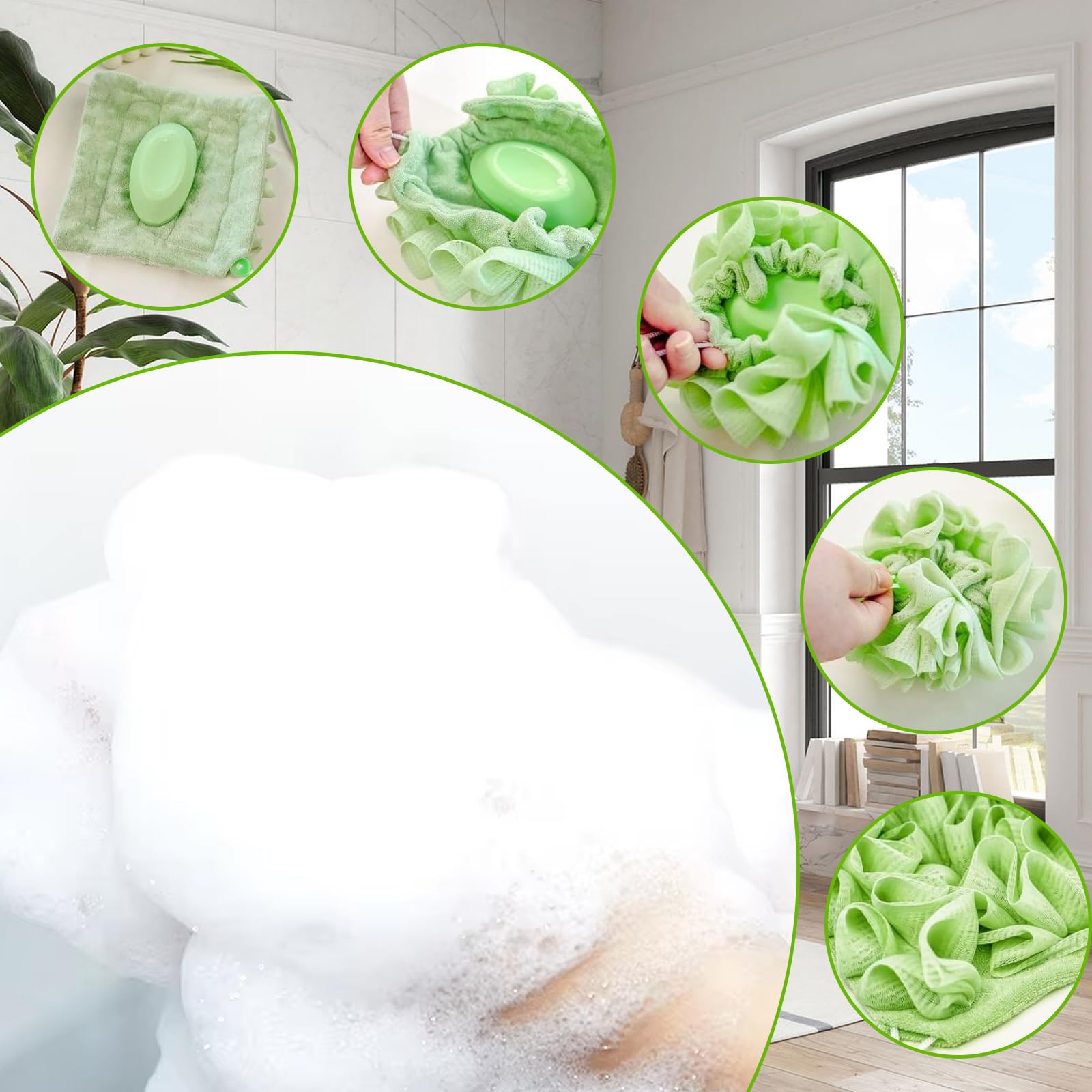 QIYUDA lufa diseño rosa y verde 2 en 1 para ducha.