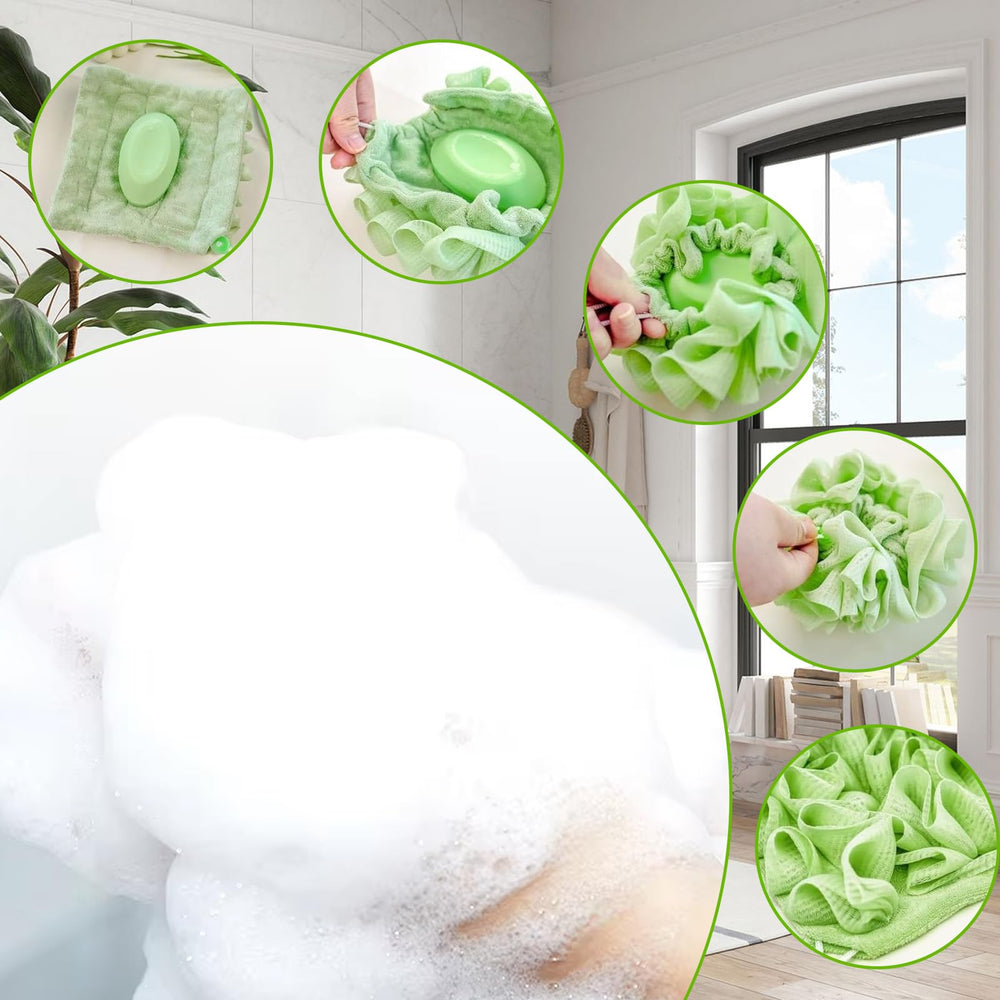 QIYUDA lufa diseño rosa y verde 2 en 1 para ducha.