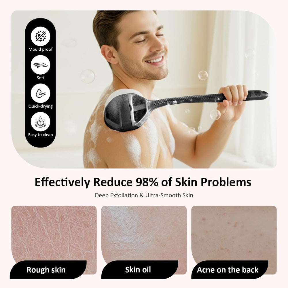 QiaKeoo detachable back brush with silicone scrubbers for versatile exfoliation
