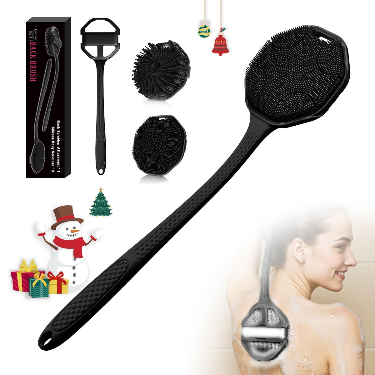 QiaKeoo extender set with 17-inch back brush for thorough, comfortable cleaning