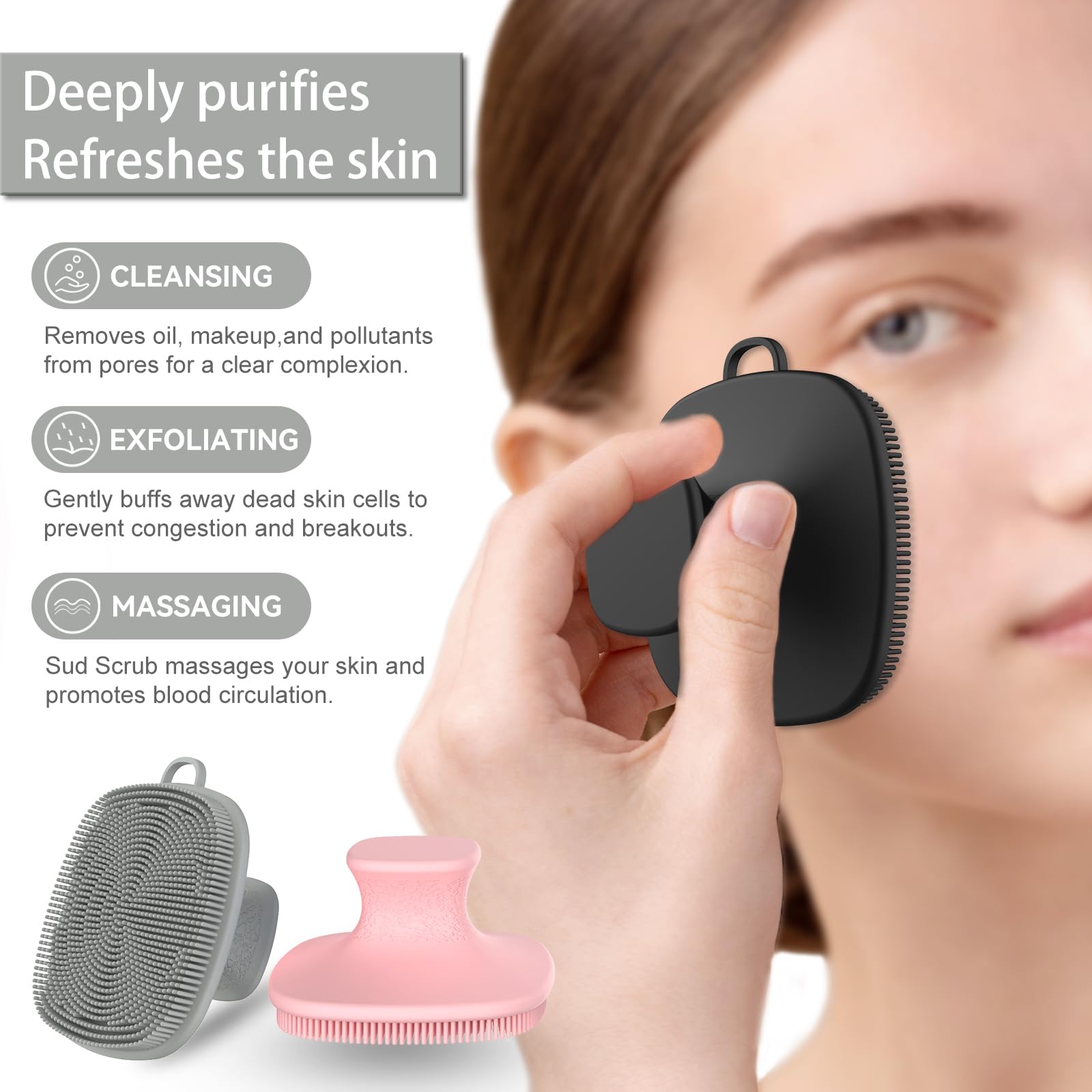 QiaKeoo exfoliating silicone scrubber enhances skincare absorption and feel
