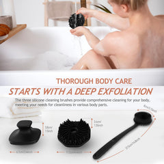 QiaKeoo body-brush image showcases gentle cleansing and smoothing exfoliation.