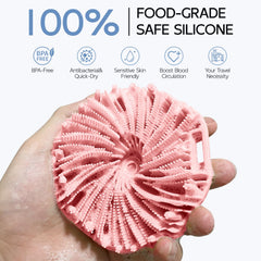 QiaKeoo silicone body scrubber bristles close-up, gentle exfoliation for smooth skin.