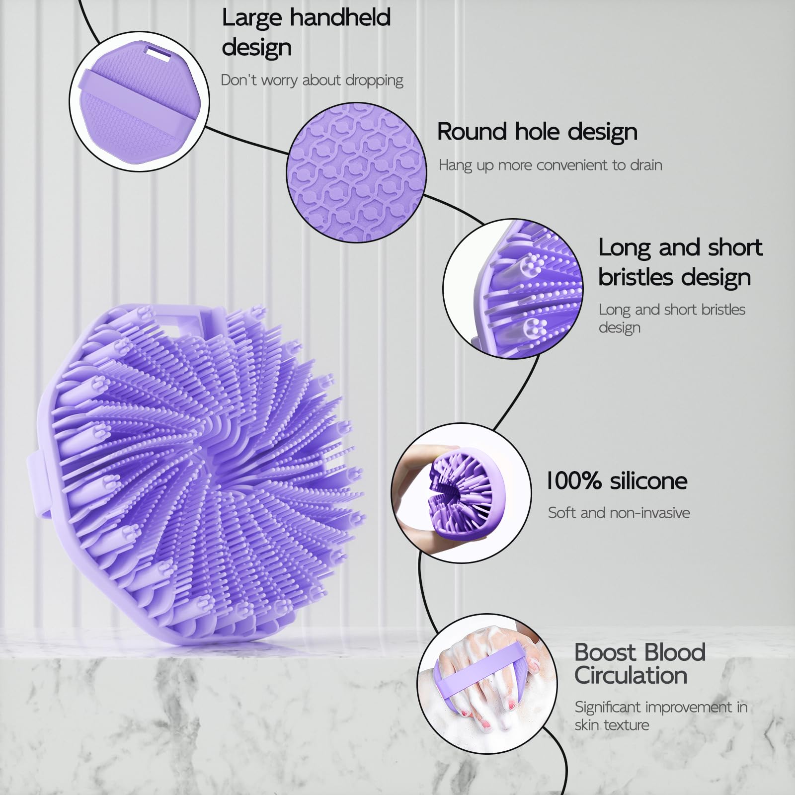 QiaKeoo silicone body scrubber made from eco-friendly silicone for gentle exfoliation.