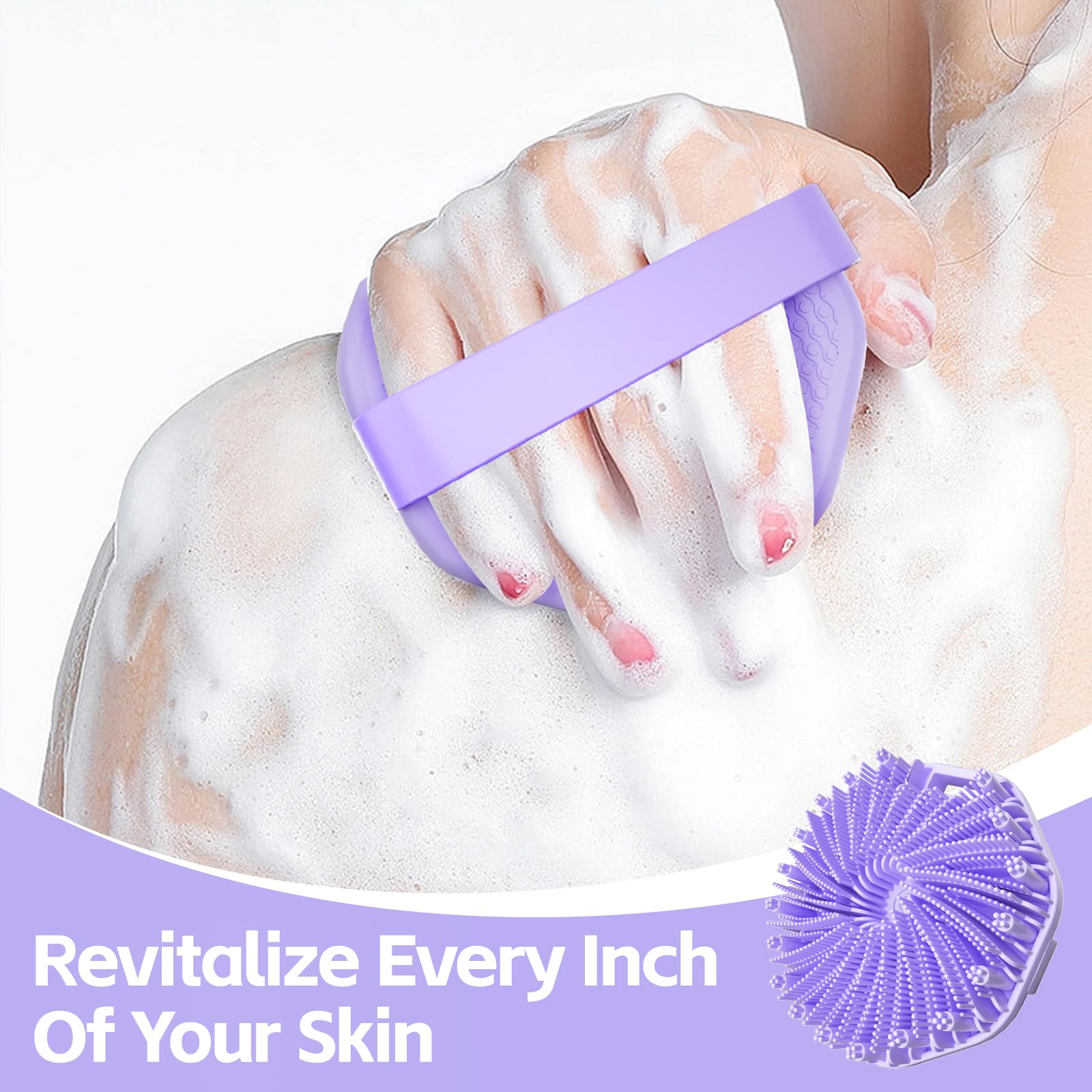 QiaKeoo silicone body scrubber with hanging hole for quick dry and storage.