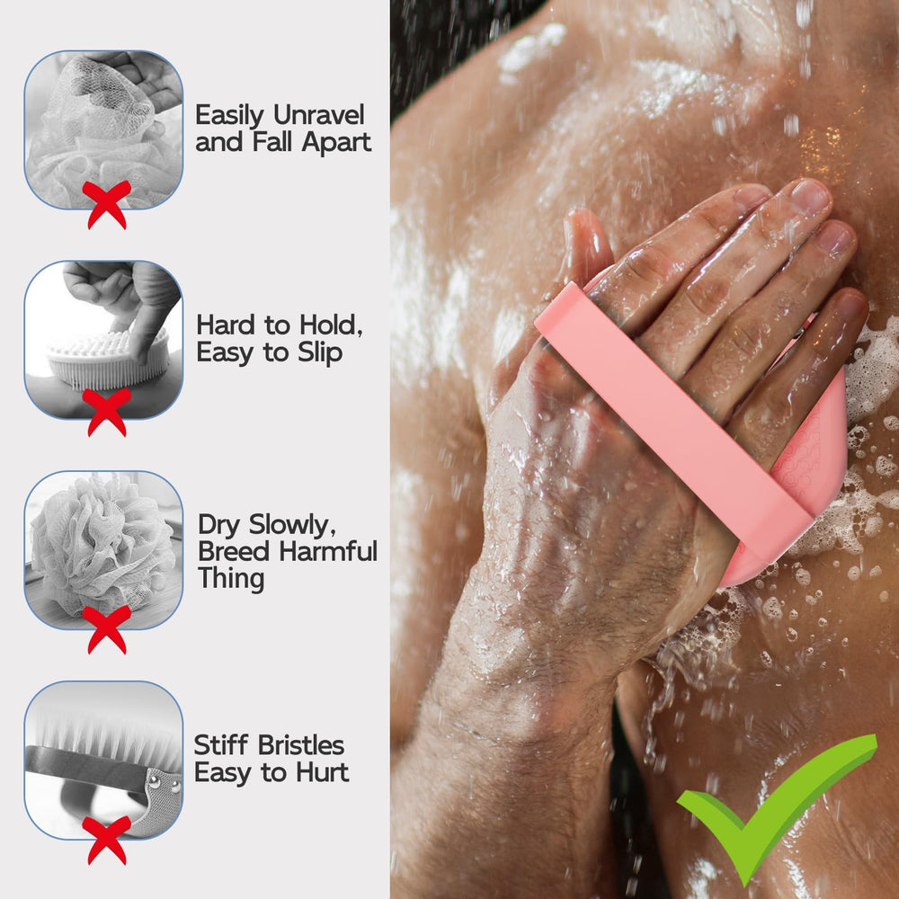 QiaKeoo silicone body scrubber hanging hole, easy air-dry and storage.