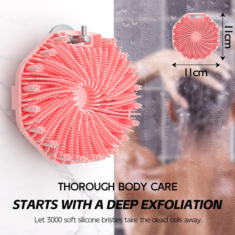 QiaKeoo silicone body scrubber in use, relaxing shower massage and circulation feel.