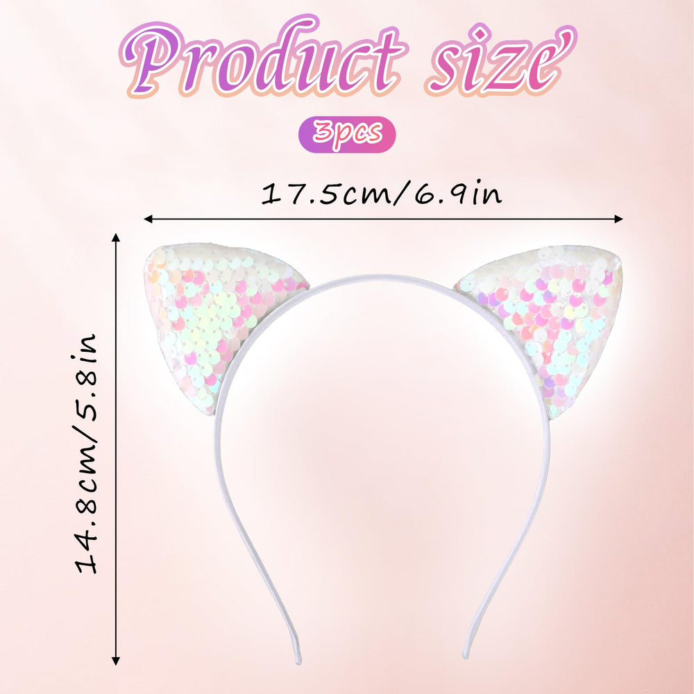 Qianyu sequin cat ears headband blue side view sparkles for cosplay and celebrations