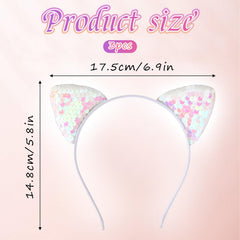 Qianyu sequin cat ears headband blue side view sparkles for cosplay and celebrations