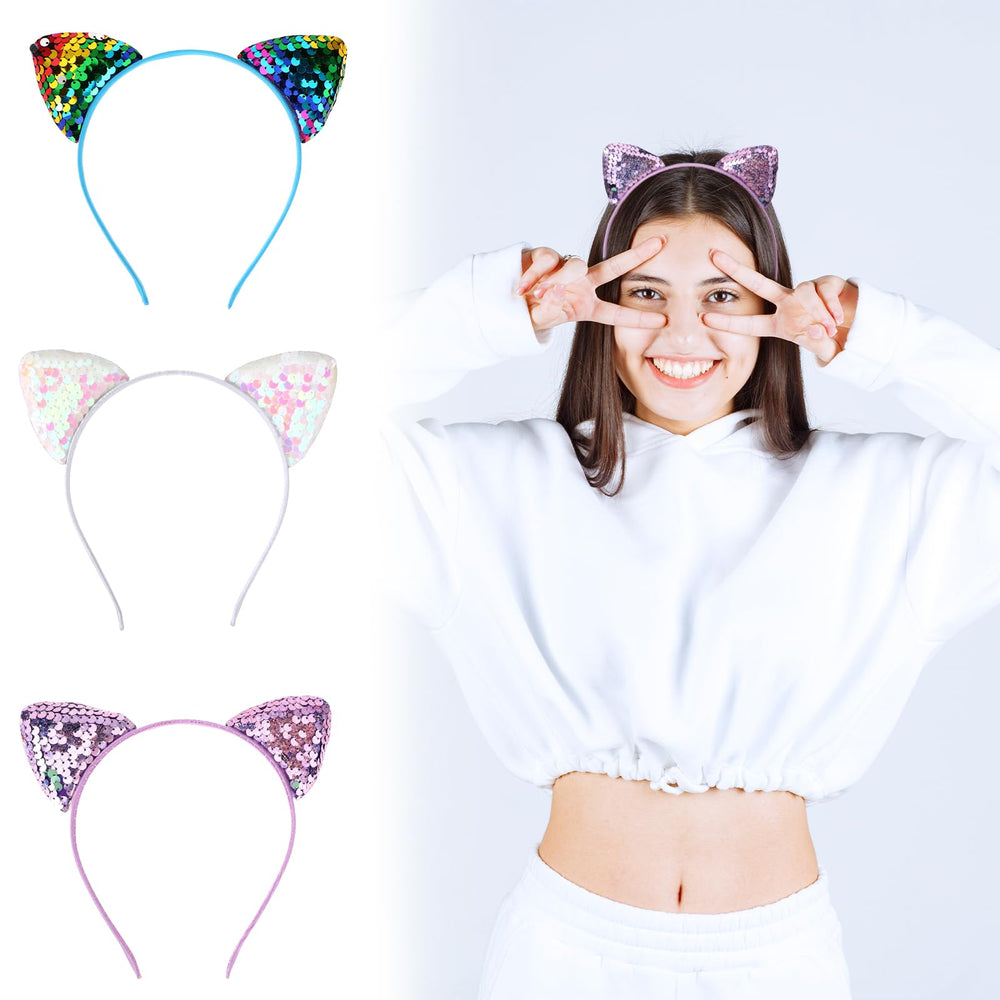 Qianyu sequin cat ears headband gift packaging ideal present for cat lovers