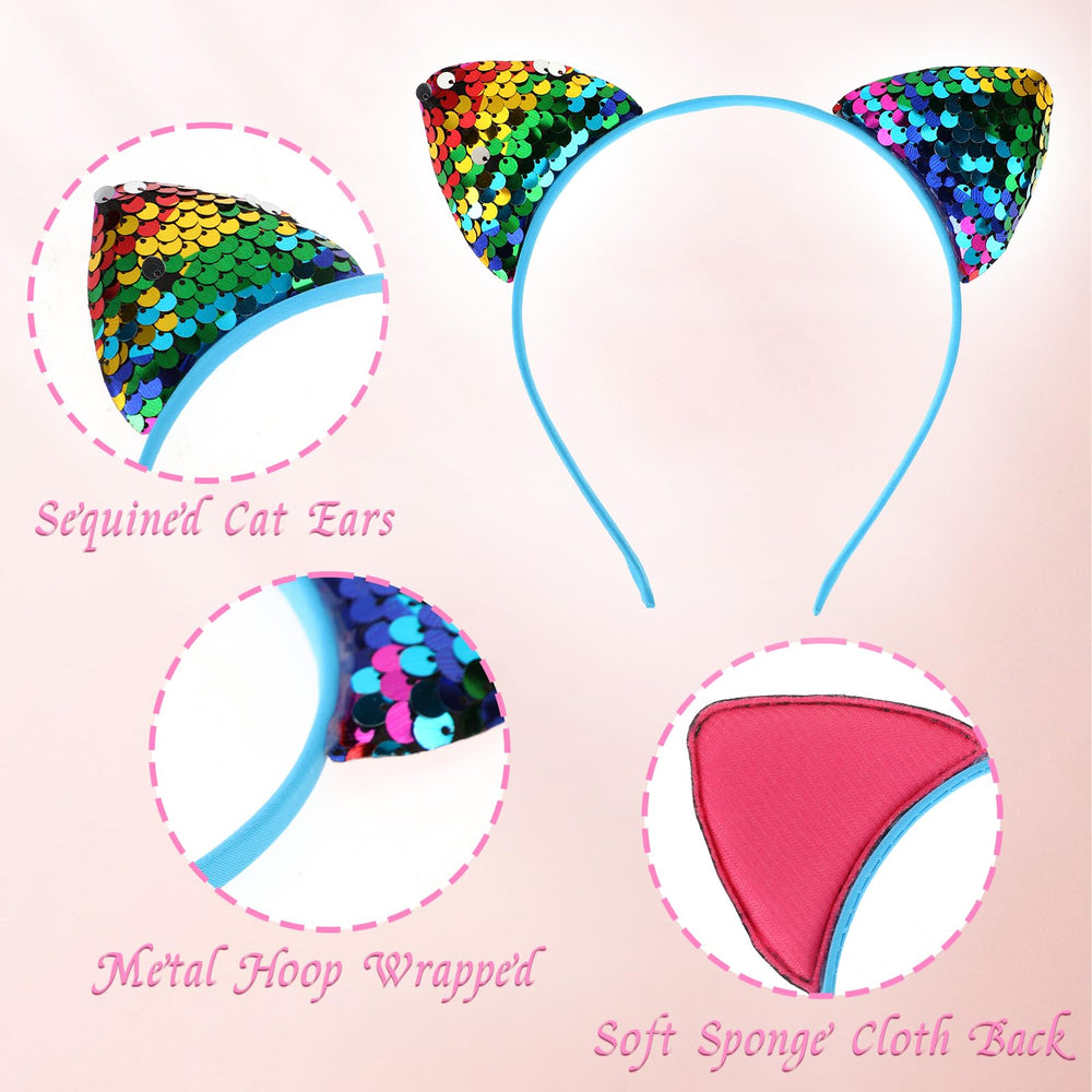 Qianyu sequin cat ears headband purple side view adds cute vibe to daily wear