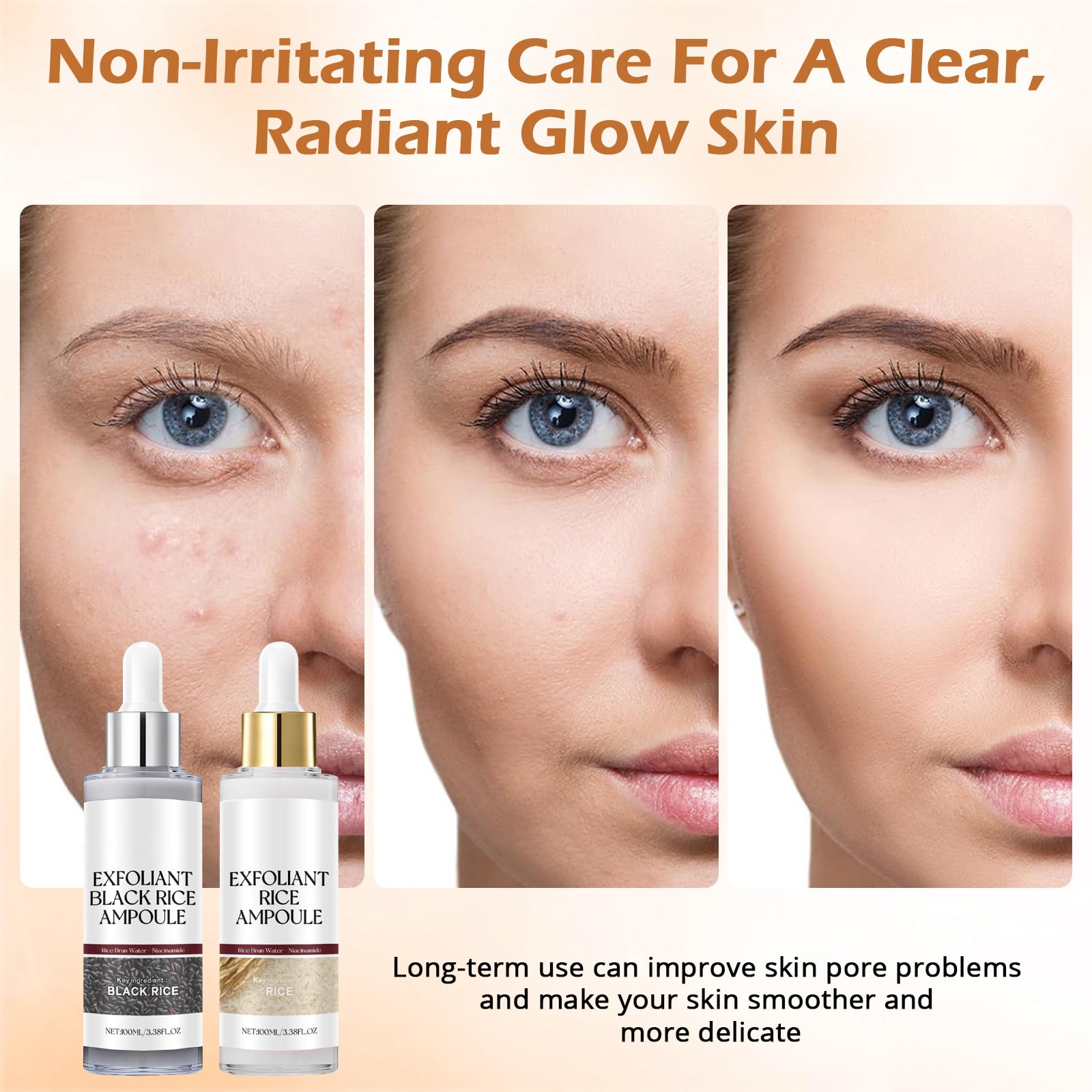 QIAOREYIFAG Rice extracts close-up emphasizes natural exfoliation benefits.