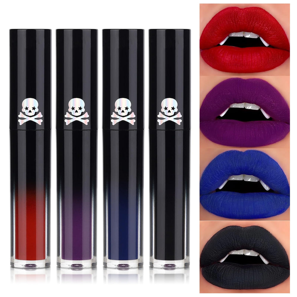 QiBest dark black lipstick swatch for bold Halloween looks and high pigment