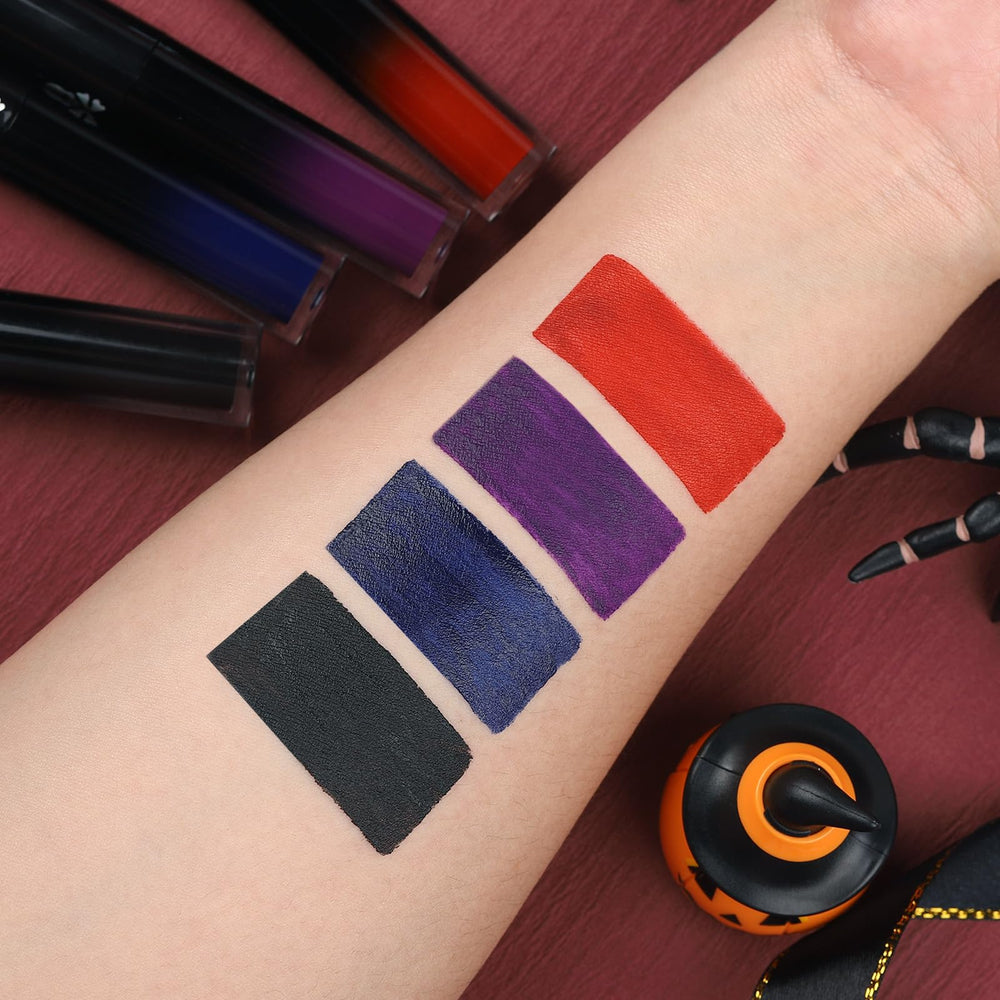 QiBest red lipstick swatch demonstrating kiss-proof, transfer-resistant color