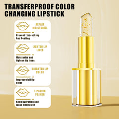 QIC color-changing lipstick application closeup shows shade adapting to your pH for personalization.