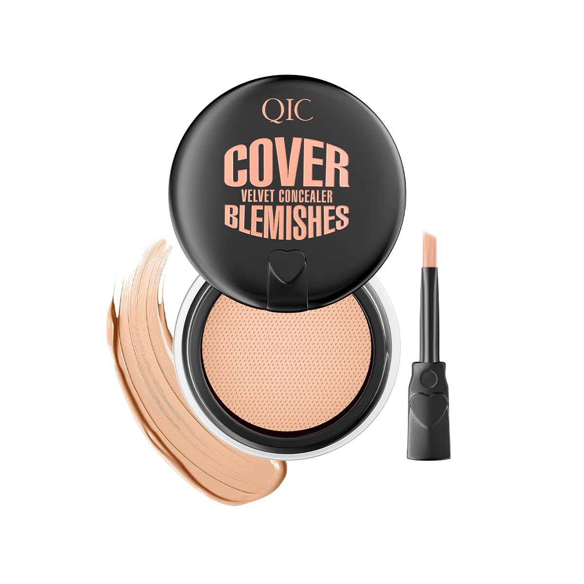 QIC Pot Concealer compact open—creamy texture for quick touch-ups on the go.