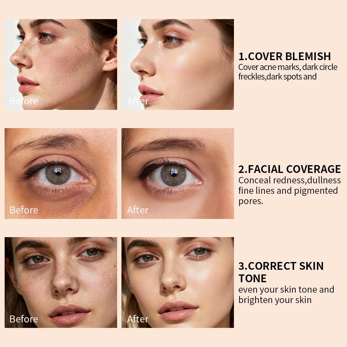 QIC Pot Concealer under-eye swatch showing effective dark-circle brightening.