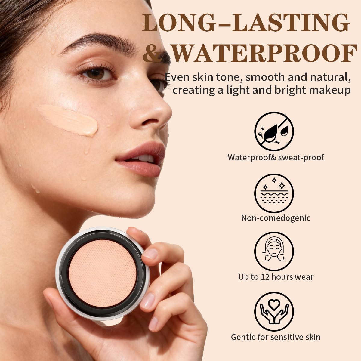 QIC Pot Concealer waterproof resistance image shows long-wear formula.