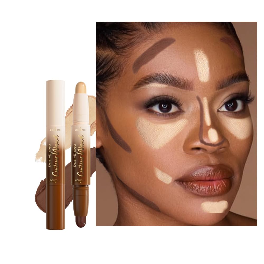 QIDSTERS 2in1 contour highlighter stick dual-ended demonstrates natural shadow and lifted definition.