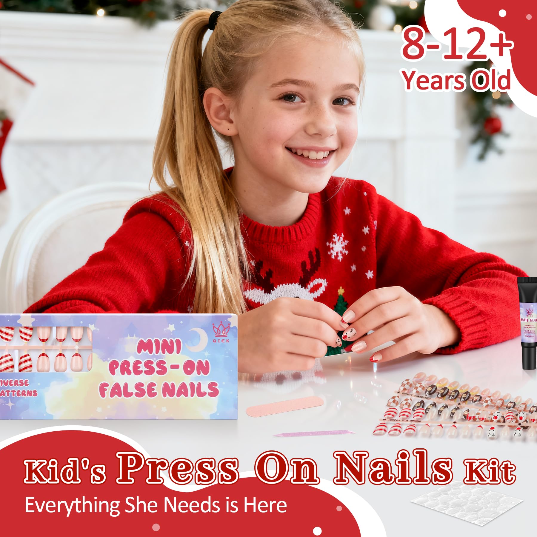 QIEK almond-shaped nails front view highlights smooth edges for easy blending