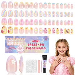 QIEK flowers almond kids nails, appealing design for easy at-home style and confidence.