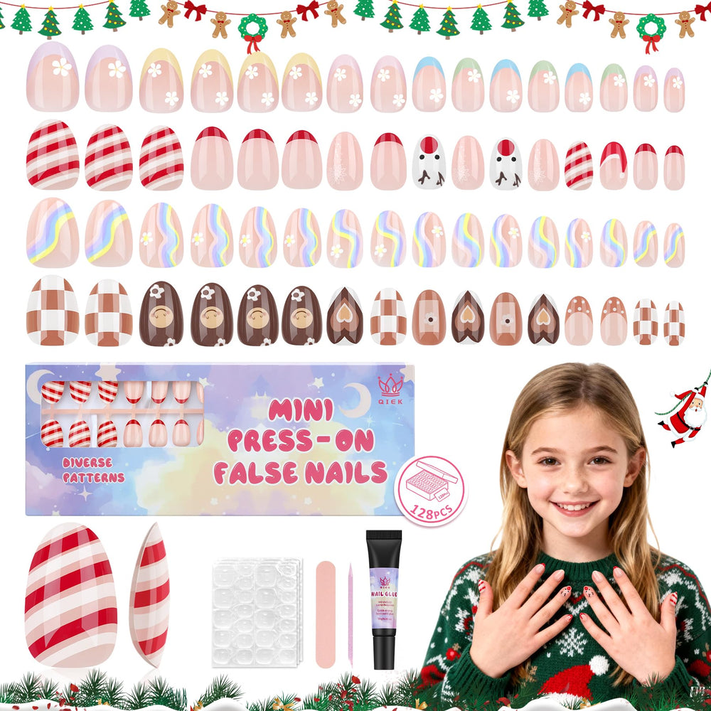 QIEK kids press-on nails kit packaging, gift-ready box for birthdays