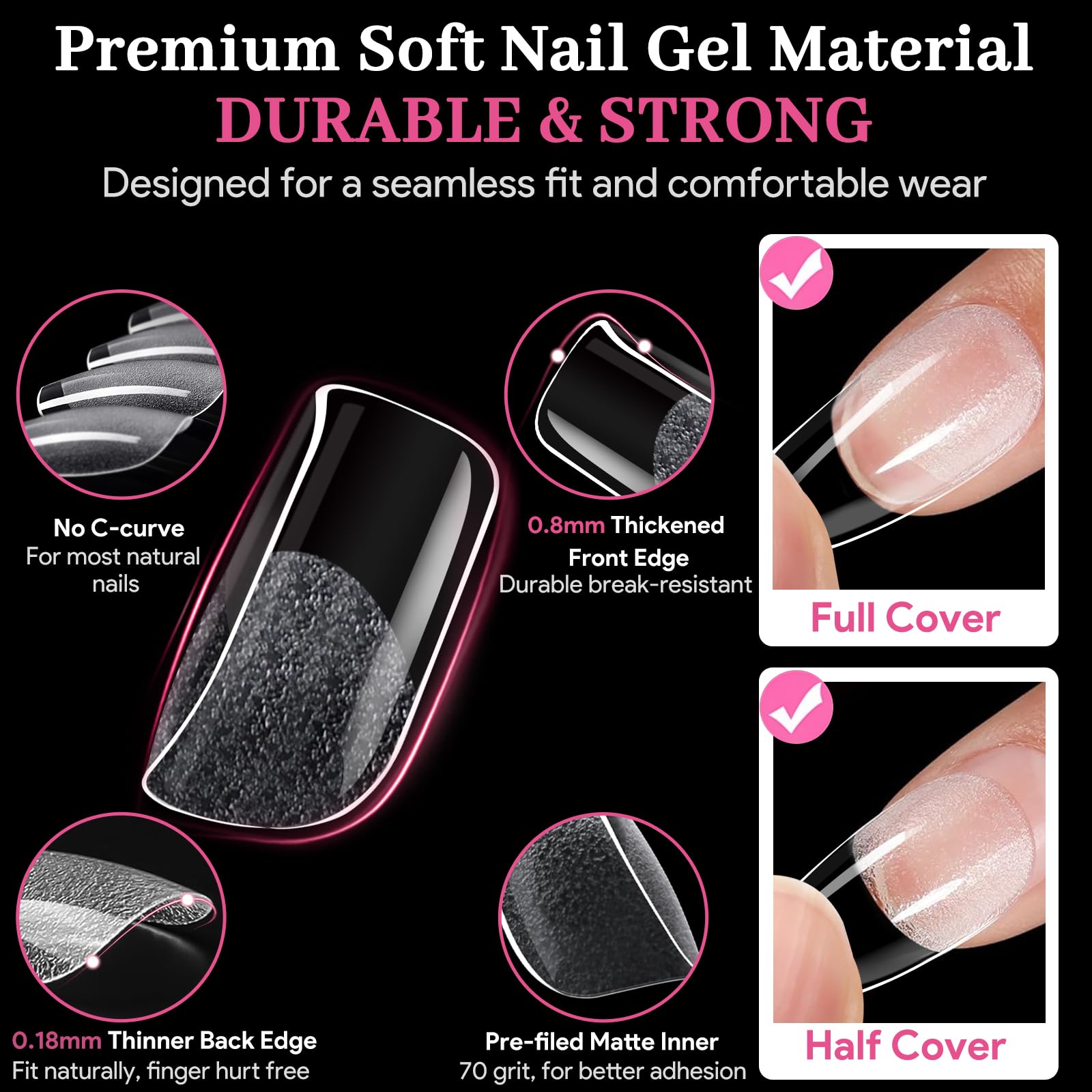 QIEK Short Square Tips clear finish provides natural-looking manicure