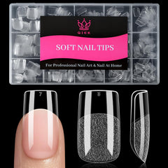QIEK Short Square Fake Nail Tips packaging organized for easy storage and shopping