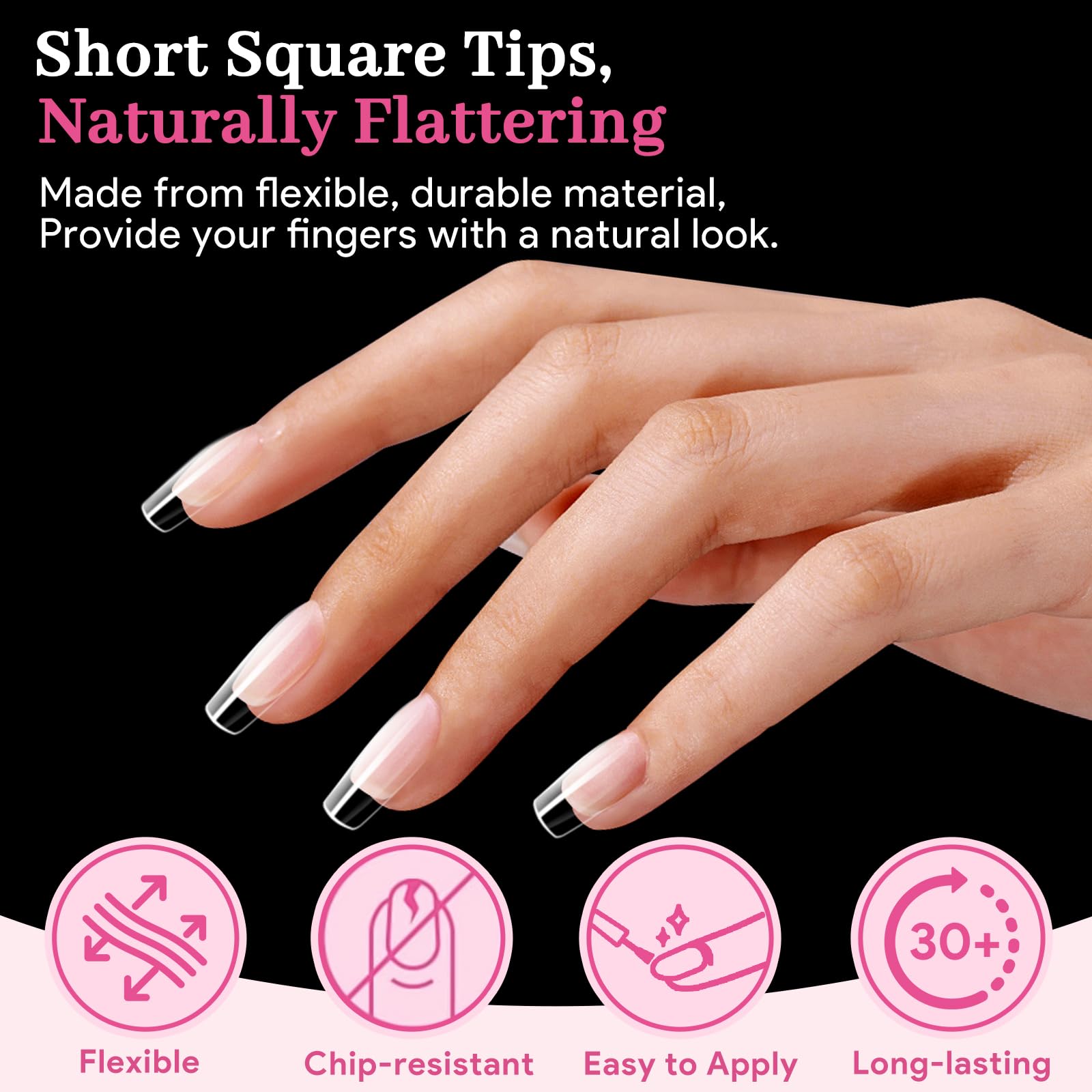 QIEK Short Square Tips with thin edge blend seamlessly with natural nails