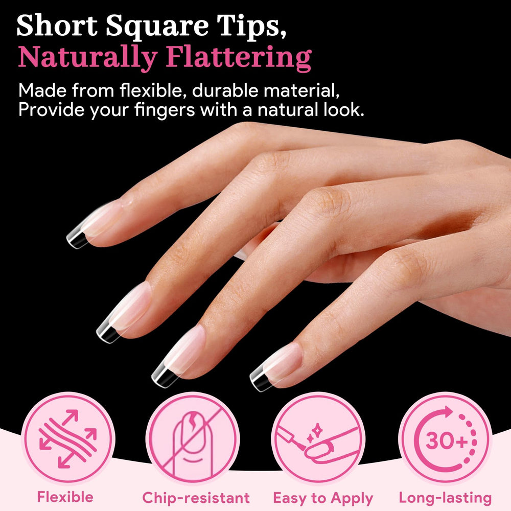 QIEK Short Square Tips with thin edge blend seamlessly with natural nails