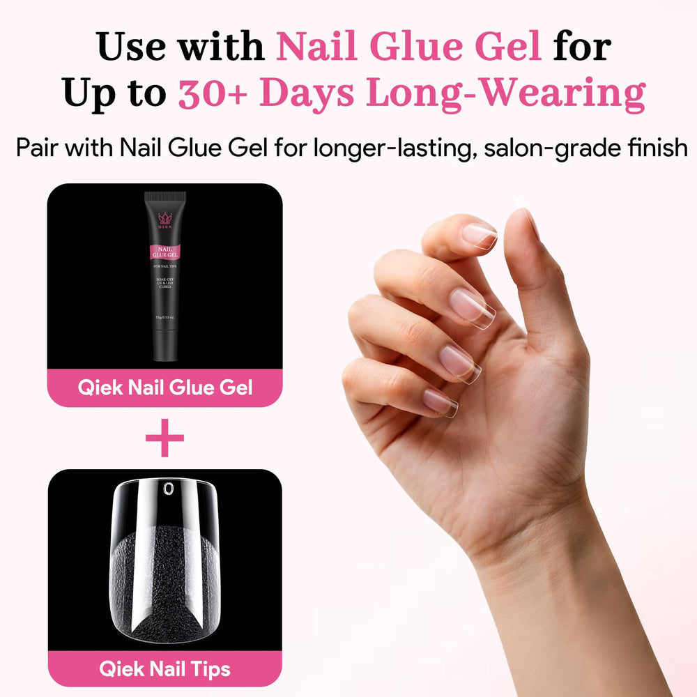 QIEK Short Square Tips universal canvas supports gel, acrylic, or dip powder