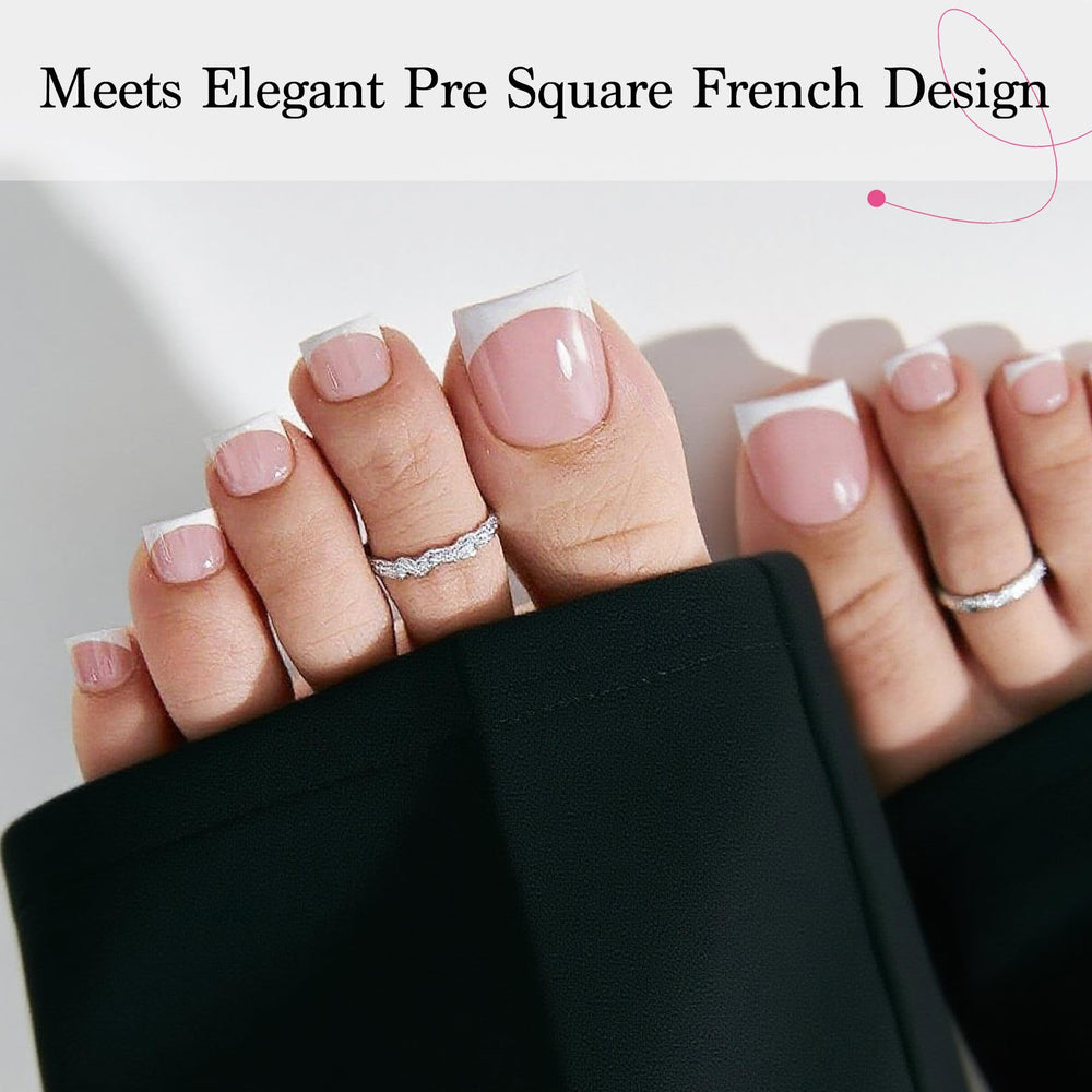 Francesas con borde blanco en las uñas de los pies para aplicación rápida.
