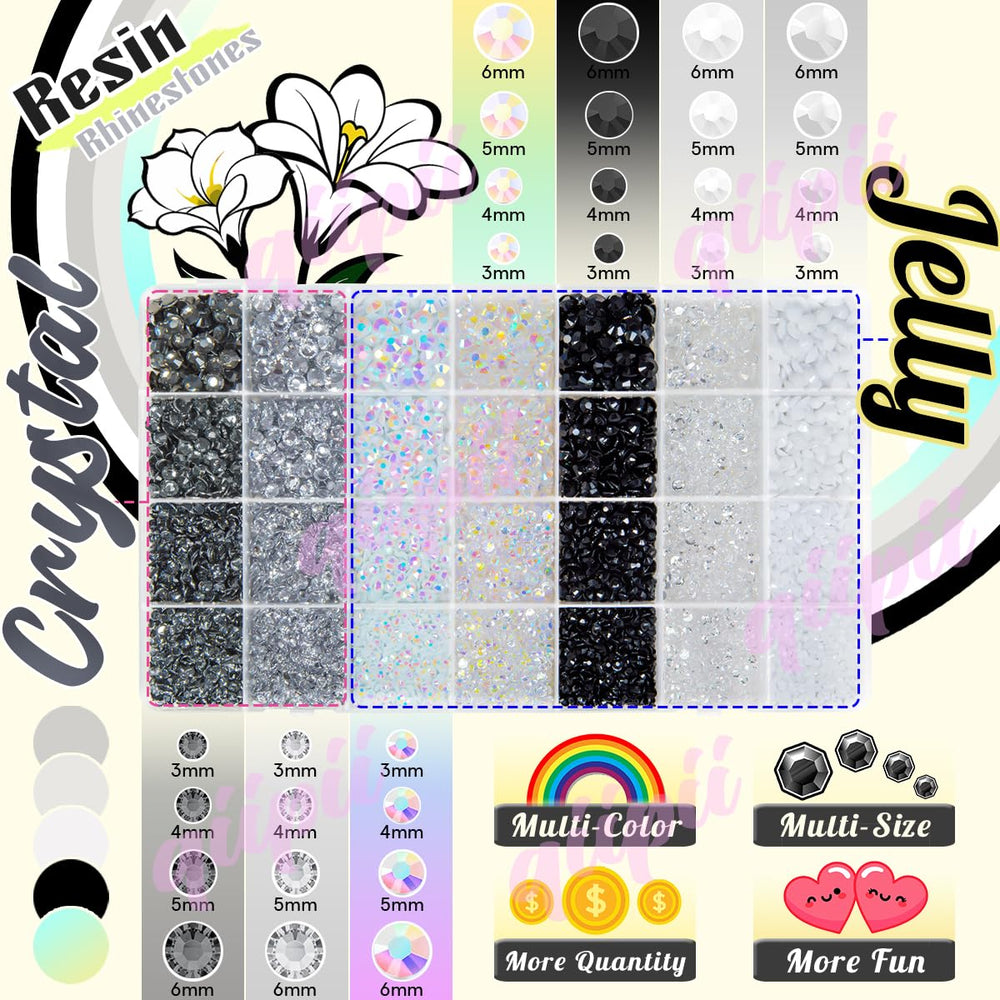 qiipii 28-types color collection image highlights seven hues for mixed-media embellishments and nail art.