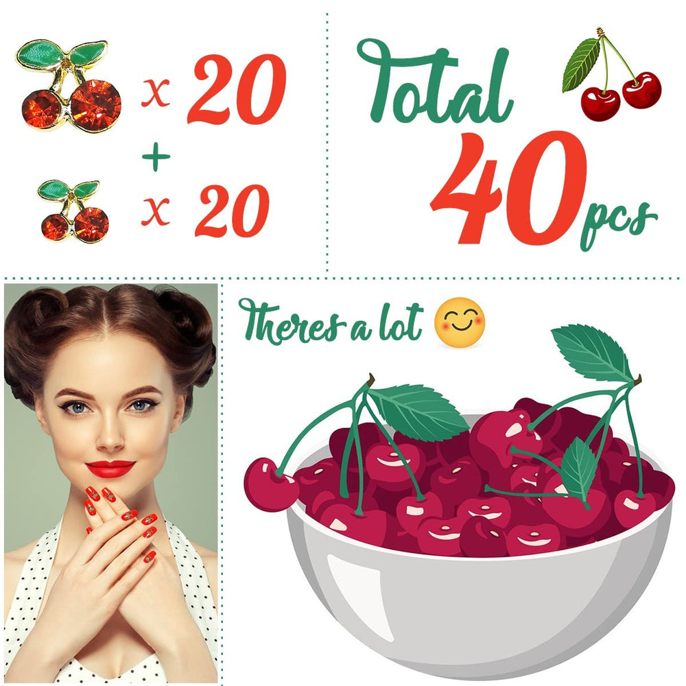 Qiipii 3D cherry nail charms 8mm red-gold adds eye-catching nail art accent