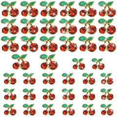 Qiipii 40pcs 3D cherry nail charms in red-gold 6mm for chic manicure embellishment