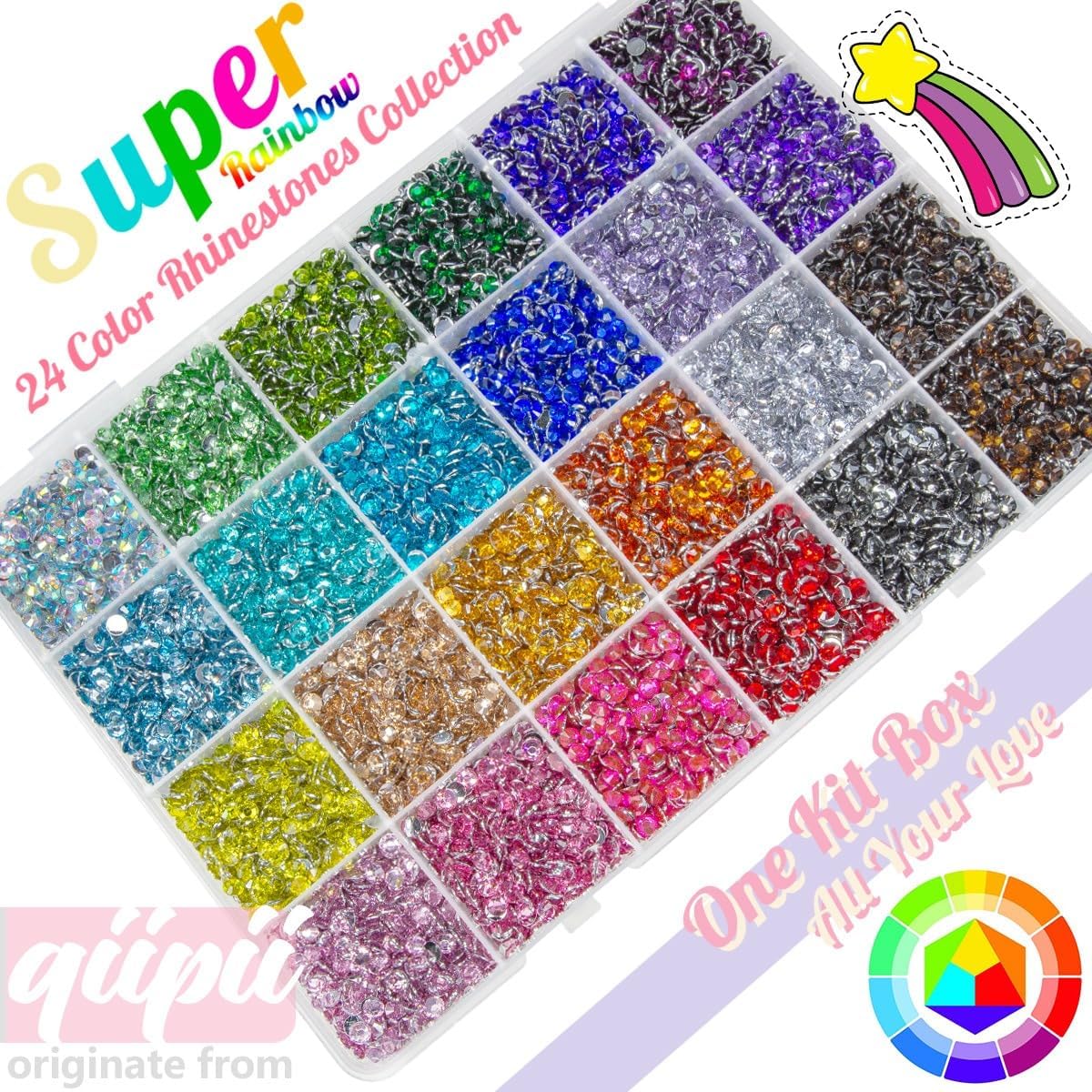 qiipii crystal rhinestones 3mm-5mm highlight vibrant color variety for nail art and crafts.