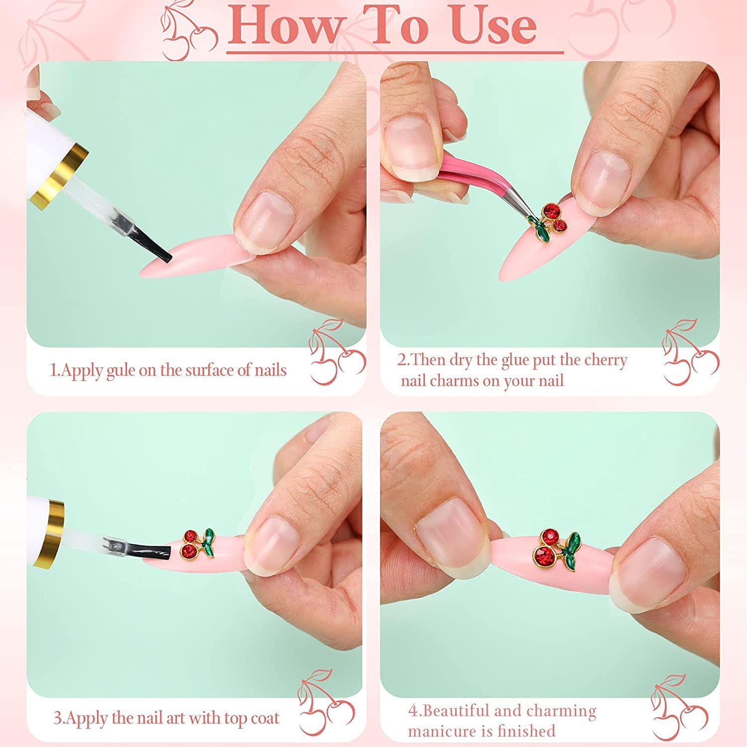 Qiipii easy-to-use cherry charms for gel or polish nail art application