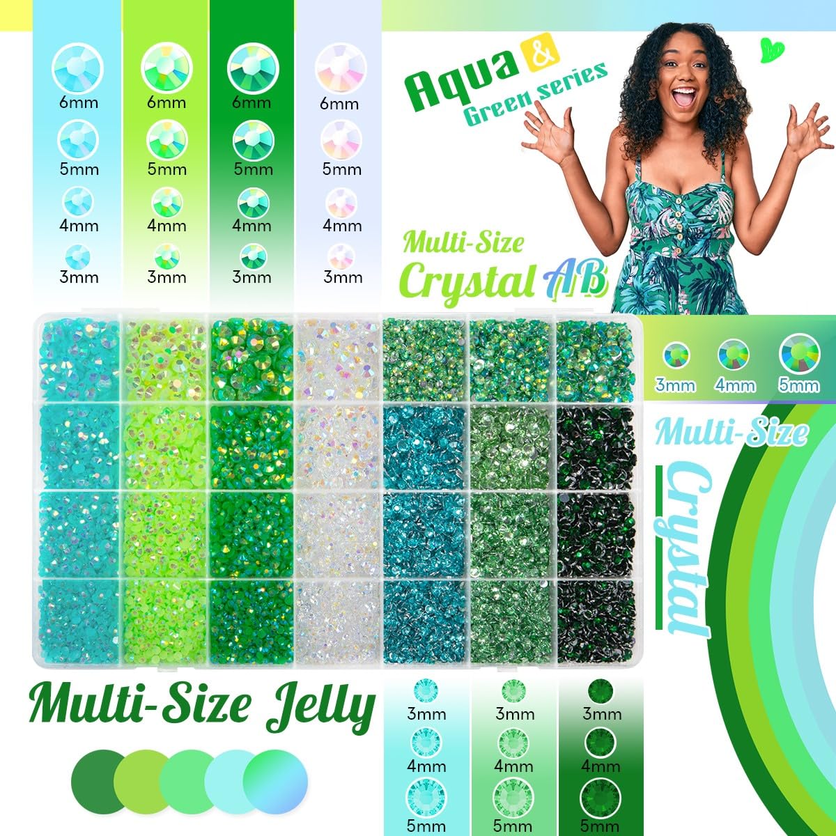 qiipii green jelly rhinestones in 3-6mm spark vibrant jelly-color crafts.