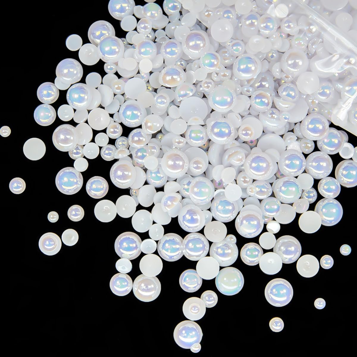 qiipii white AB half-round pearl 4mm close-up for nail art and small jewelry embellishment.