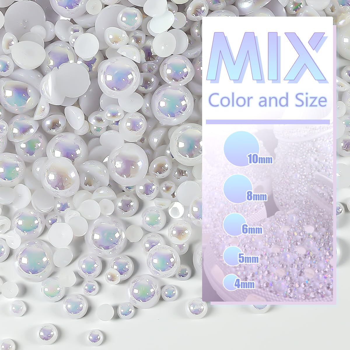 qiipii white AB half-round pearl 5mm ideal for accessory accents and DIY nails.