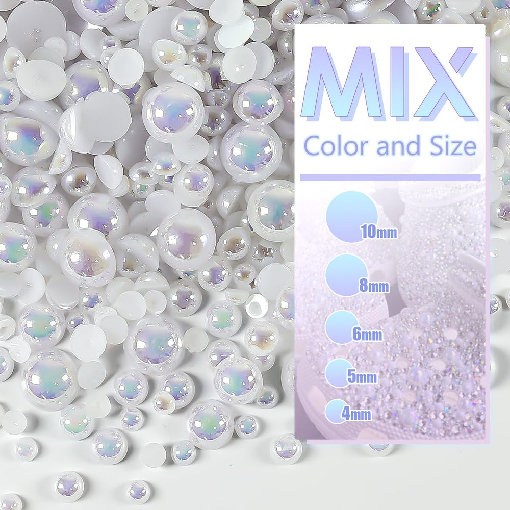qiipii white AB half-round pearl 5mm ideal for accessory accents and DIY nails.