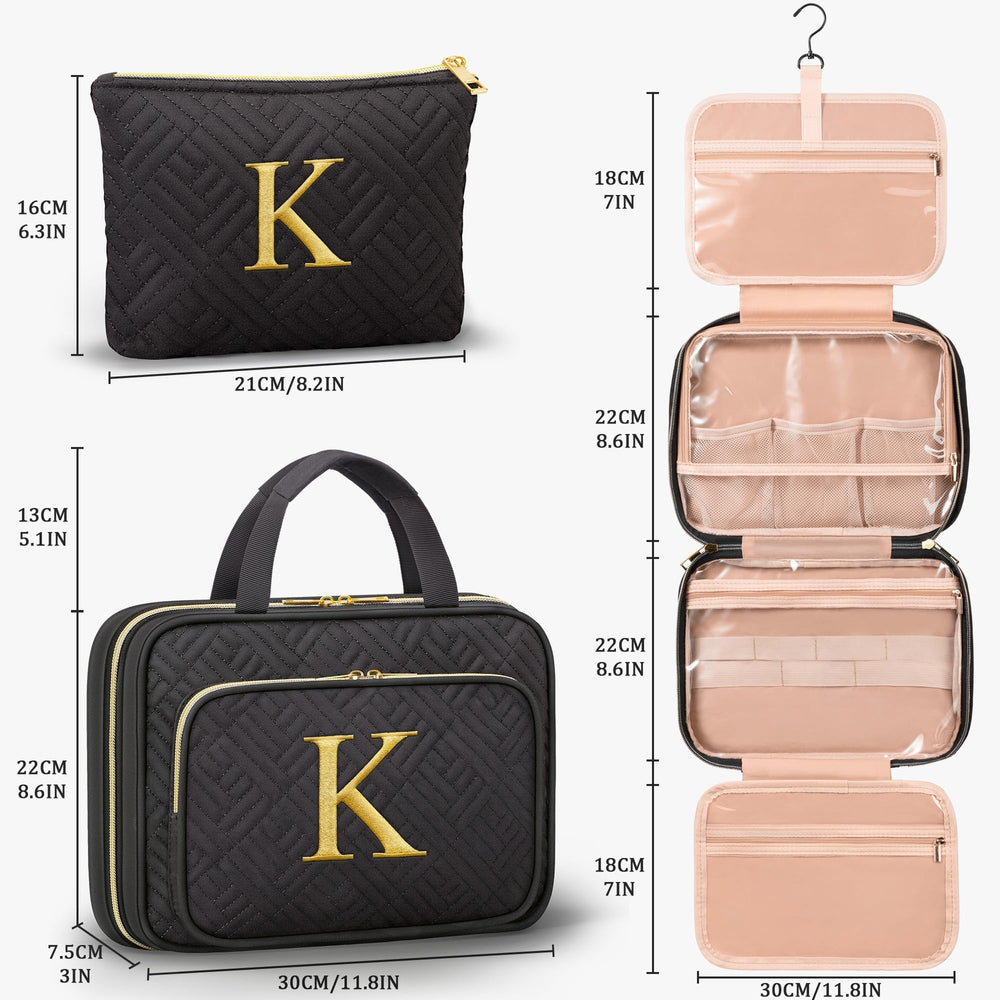 Qinline initial makeup bag open reveals organized compartments